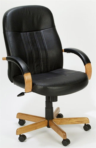 Executive Leather Chair with Cherry or Medium Oak Wood Trim