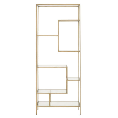 79" Brass & Clear Glass Modern Bookcase