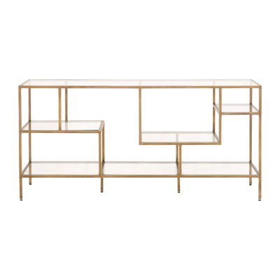 Brass & Clear Glass Low Bookcase / Console Table