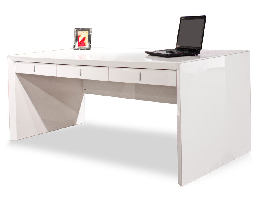 Ultra Modern White Lacquer Executive Desk with Three Drawers 