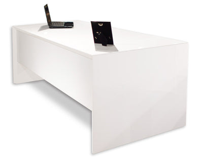 Ultra Modern White Lacquer Executive Desk with Three Drawers