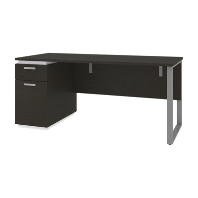 66" Deep Gray & White Executive Desk with Pedestal