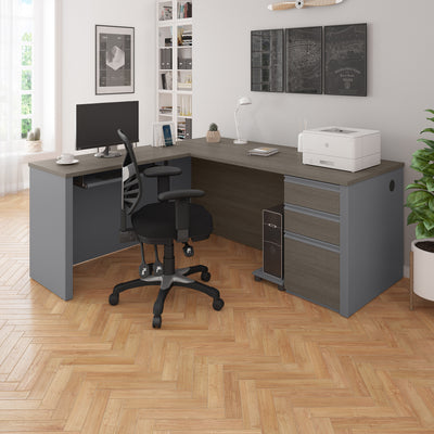 Bark Gray and Slate Premium Single-Pedestal L-shaped Desk