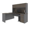 L-shaped Desk with Hutch in Modern Bark Gray and Slate