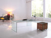 Ultra Chic Glass L-shaped Desk with Included Walnut Cabinet