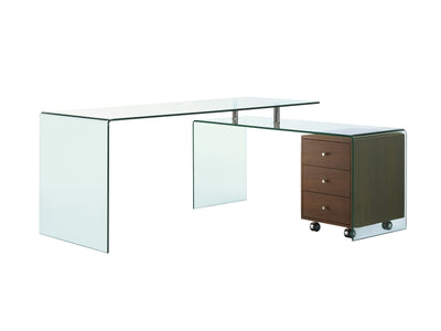 Ultra Chic Glass L-shaped Desk with Included Walnut Cabinet