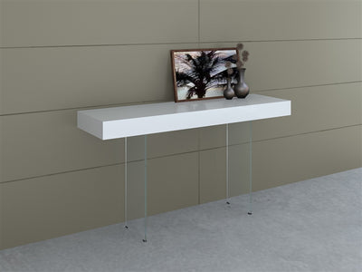 55" White Lacquer & Glass Console Desk