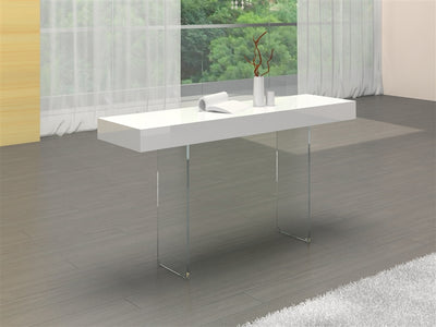 55" White Lacquer & Glass Console Desk