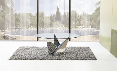 Modern Glass & Polished Stainless Steel Circular Meeting Table