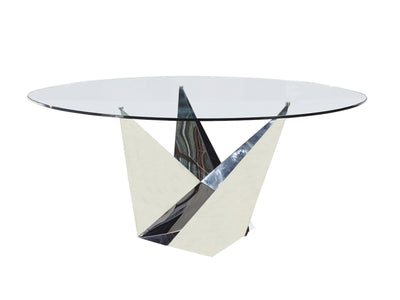 Modern Glass & Polished Stainless Steel Circular Meeting Table