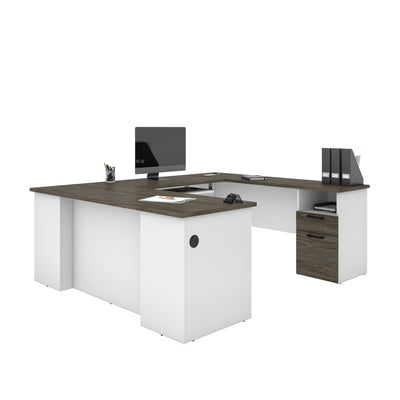 White & Walnut Gray Modern U-shaped Desk