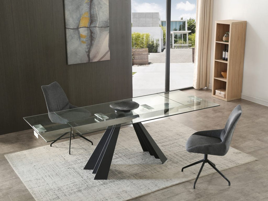 63"-95" Glass & Black Metal Conference Table or Executive Desk with Unique Legs