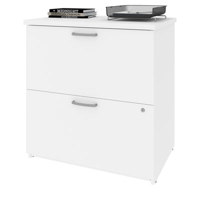 28" White Locking File Cabinet with Dainty Hardware