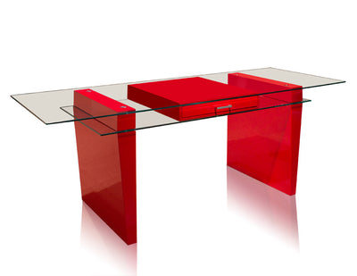 Modern 79" Glass & Red Lacquer Executive Desk
