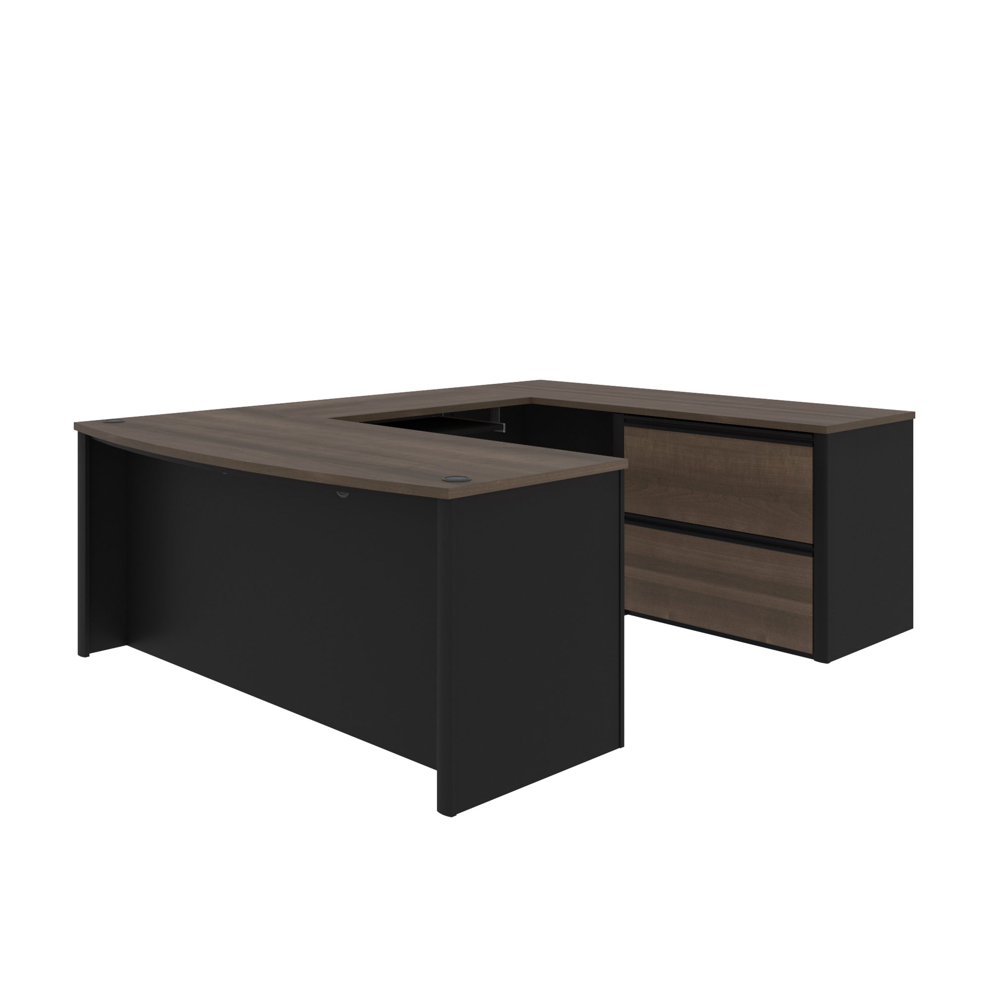 Premium U-shaped Desk in Antigua & Black with Oversized File Drawers