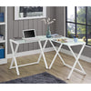 Modern X-frame White Glass & Steel L-shaped Office Desk