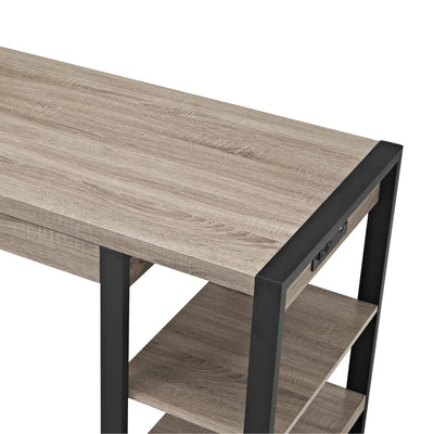 60" Modern Desk with Built-In Plugs in Driftwood Finish