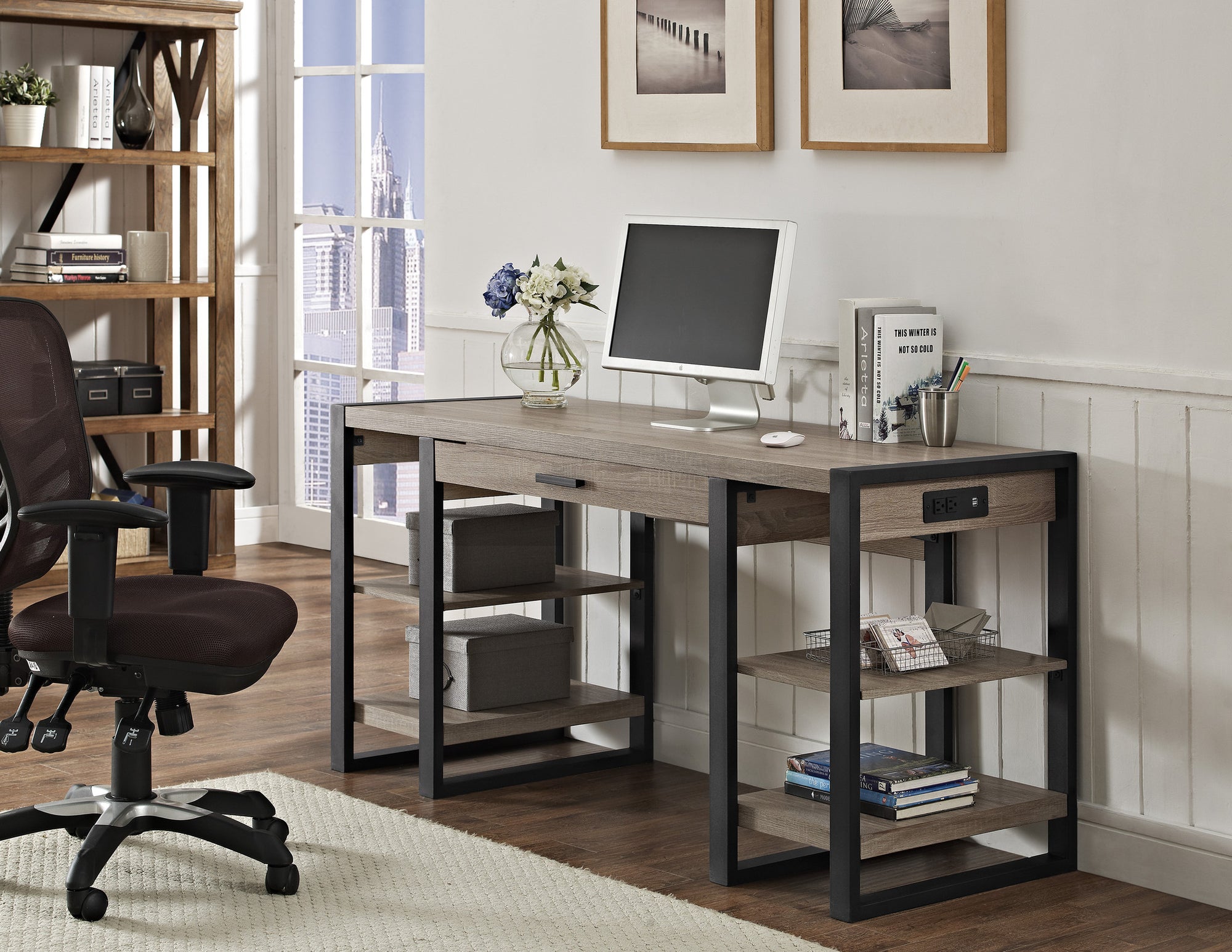 Modern Design Computer Desk with Storage Sand Stone - Techni Mobili