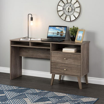 55" Drifted Gray Desk with 3 Shelves and 2 Drawers