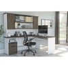 White & Walnut Gray Modern L-shaped Desk with Hutch