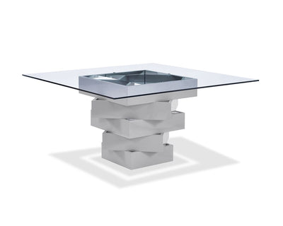 Square 59" Glass-Top Meeting Table with Modern Gray Lacquer Center