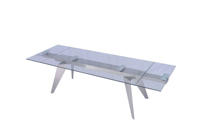 79"-100" Extendable Glass Top Conference Table w/ Stainless Steel
