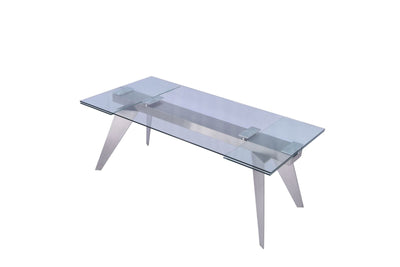 79"-100" Extendable Glass Top Conference Table w/ Stainless Steel