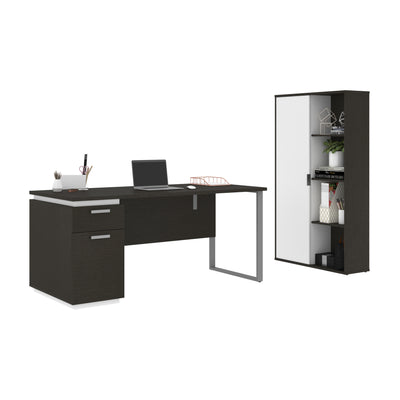 66" Deep Gray and White Desk Set with Large Cabinet