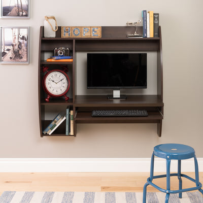 Espresso Wall Mounted Office Desk with Keyboard Tray