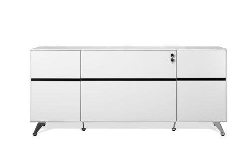 Modern White Lacquer L-shaped Executive Desk with Storage