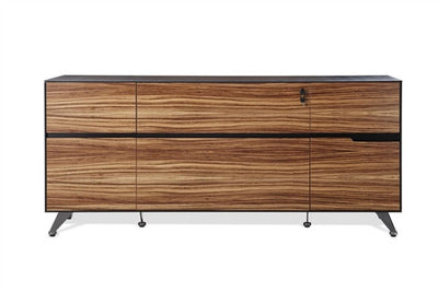 Modern Zebrano Wood L-shaped Executive Desk with Storage