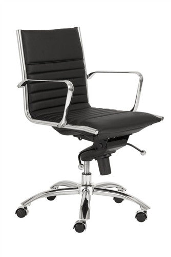 Black Leather & Chrome Low Back Modern Office Chair
