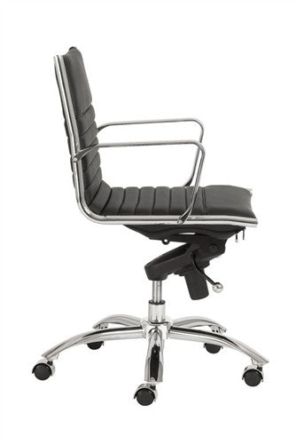 Black Leather & Chrome Low Back Modern Office Chair