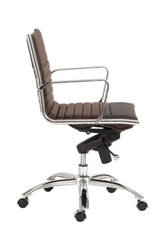 Brown Leather & Chrome Low Back Modern Office Chair