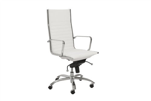 White Leather & Chrome High Back Modern Office Chair