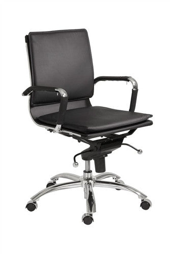 Low Back Black Leather & Chrome Modern Office Chair
