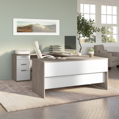 65" Silver Maple & White U-Shaped Desk