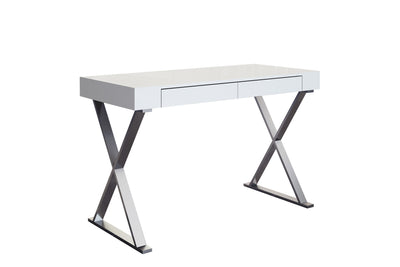 47" White Lacquer & Stainless X-Frame Desk with Drawers