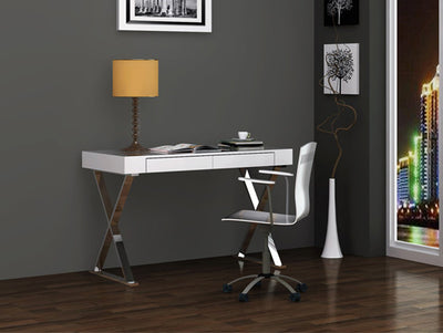 47" White Lacquer & Stainless X-Frame Desk with Drawers