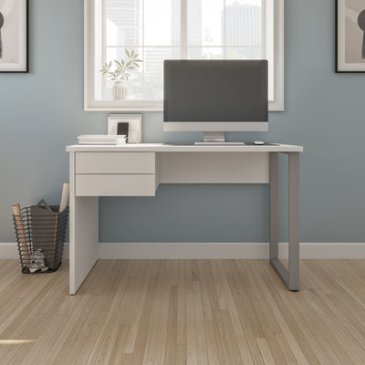 47" Refined Office Desk in White with U-Shaped Metal Leg