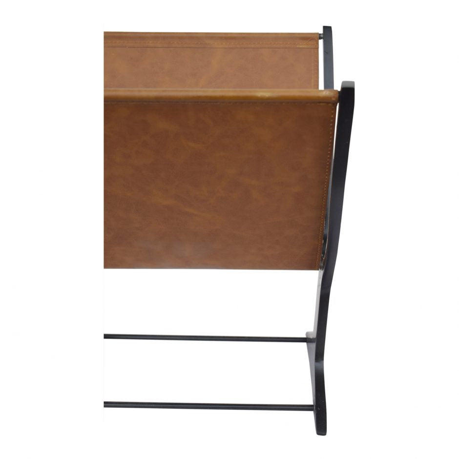 Elegant Aluminum & Brown Leather Magazine Rack