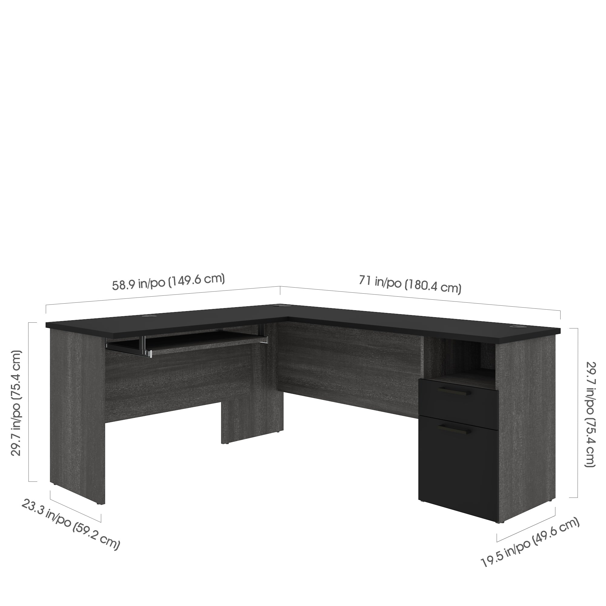 Bark Gray & Black Modern L-shaped Desk