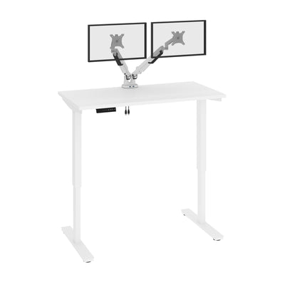 48" Satin White Adjustable Desk with Dual Monitor Arms