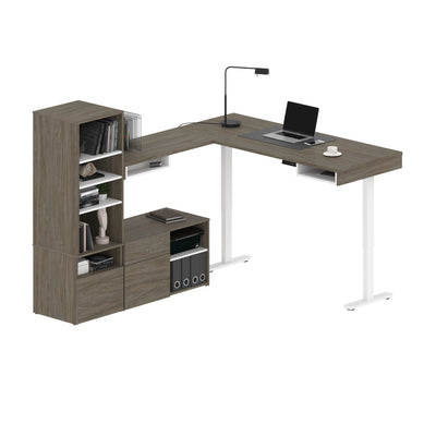 88" L-Shaped Adjustable Desk with Built-in Storage in Walnut Gray