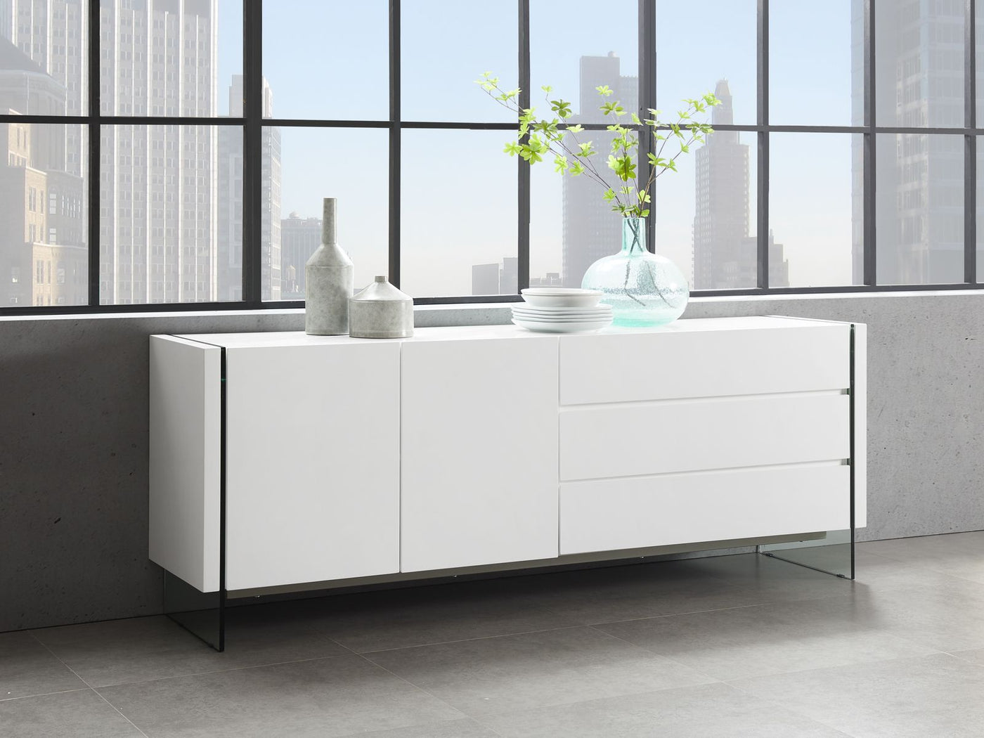 74" White & Glass Professional Credenza