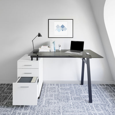 60" White & Glass Desk with Built-in File