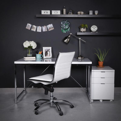 Armless White Leatherette Modern Office Chair