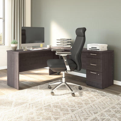 65" Charcoal Maple L-Shaped Desk with Drawers