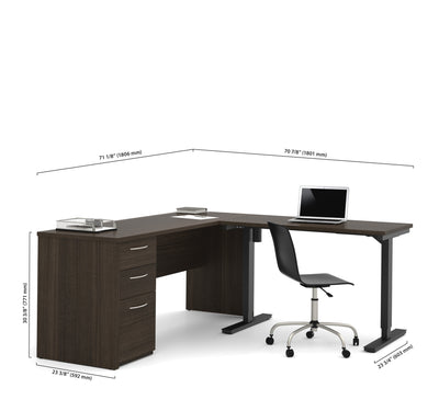 71" Dark Chocolate Single Pedestal Desk with Standing Desk Section