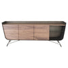 Walnut & Matte Bronze Storage Credenza w/ Glass Shelves